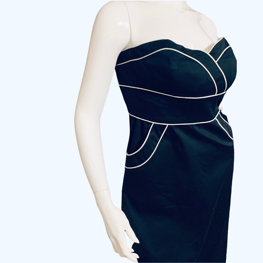 White House Black Market Strapless Black/Cream Mini Dress size 0 - Picture 6 of 10